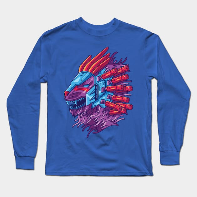 cyperpunk futuristic lion Long Sleeve T-Shirt by Mako Design 